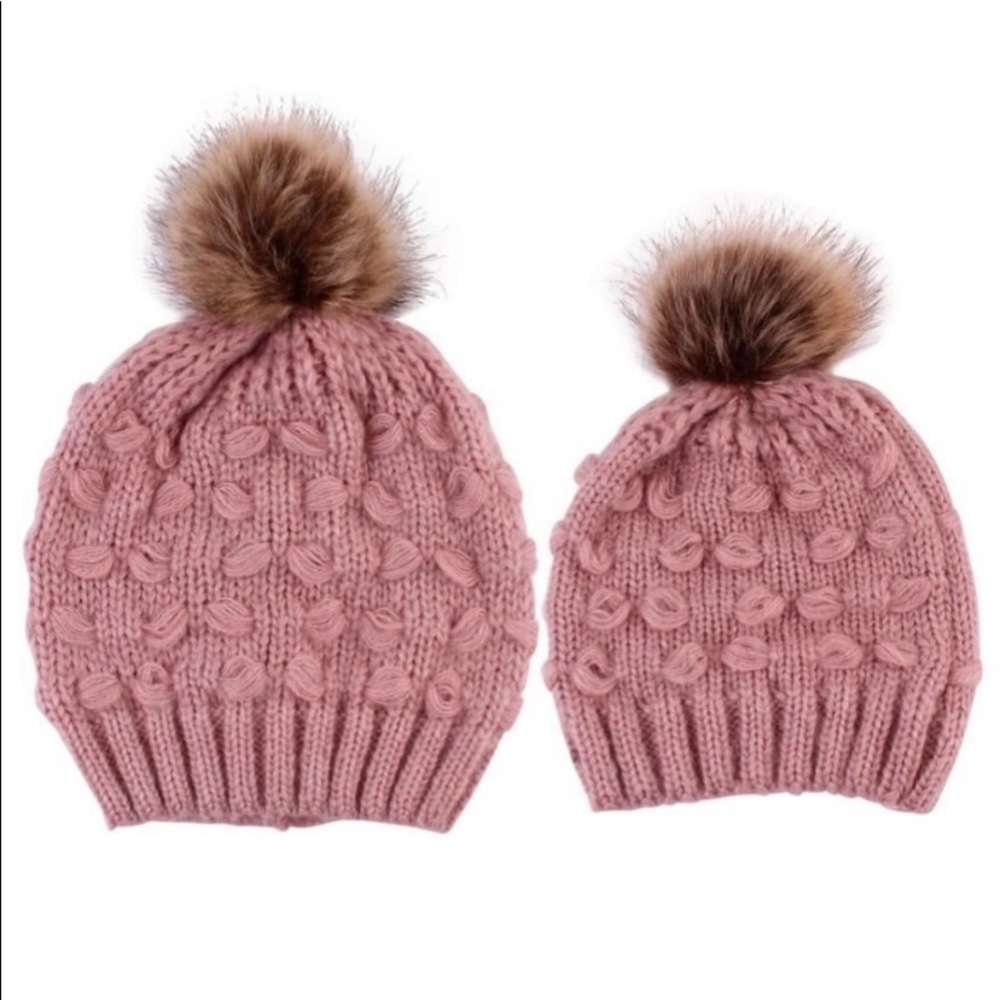 Mommy & Me Knitted Beanies With PomPom.